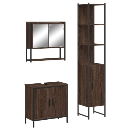 vidaXL Set de muebles baño 3 pzas madera contrachapada roble marrón