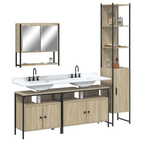 vidaXL Juego de muebles de baño 4 pzas contrachapada roble Sonoma