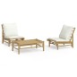 vidaXL Set de muebles de jardín 3 piezas bambú y cojines blanco crema vidaXL Set de muebles de jardín 3 piezas bambú y cojines blanco crema