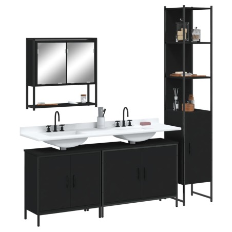 vidaXL Juego de muebles de baño 4 pzas madera contrachapada negro