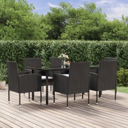 vidaXL Set de comedor de jardín 7 pzas y cojines ratán sintético negro
