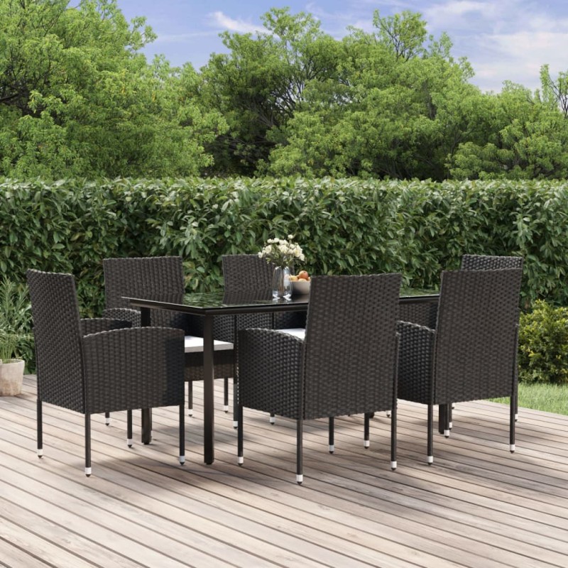 vidaXL Set de comedor de jardín 7 pzas y cojines ratán sintético negro vidaXL Set de comedor de jardín 7 pzas y cojines ratán sintético negro
