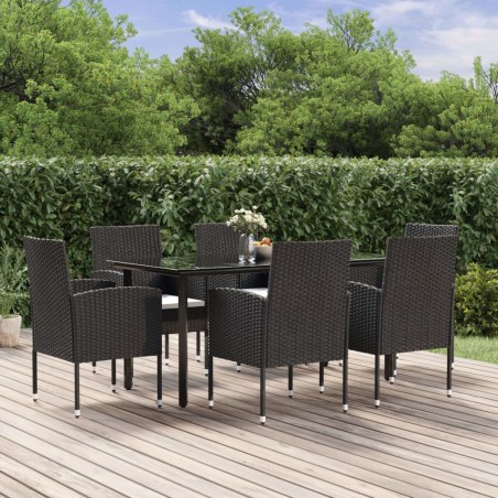 vidaXL Set de comedor de jardín 7 pzas y cojines ratán sintético negro
