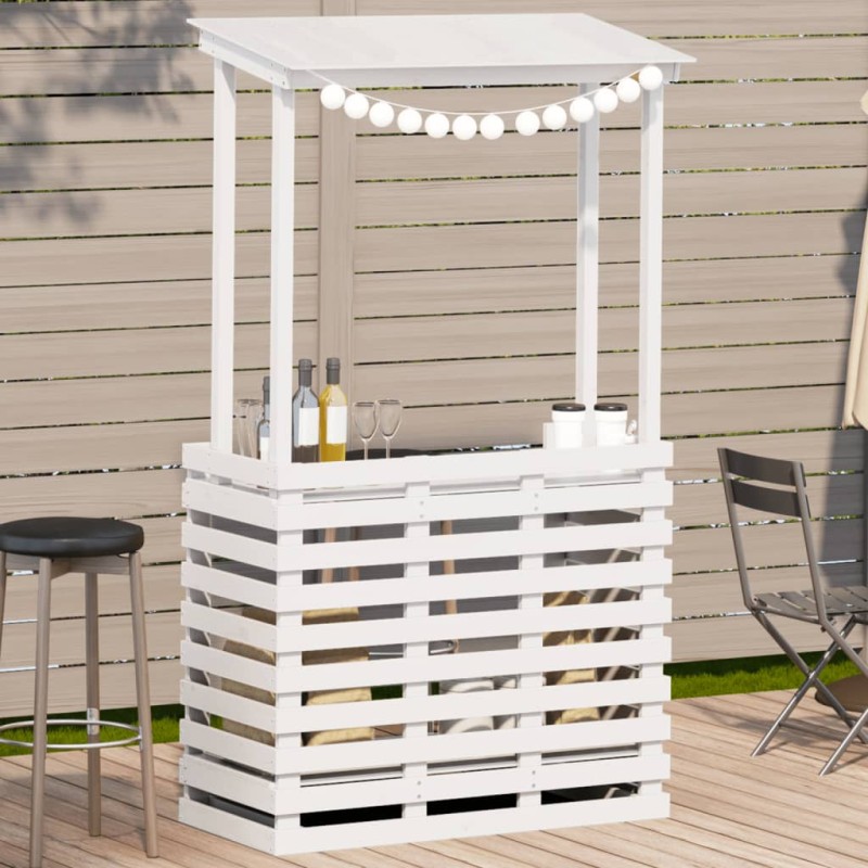 vidaXL Mesa alta bar de jardín madera maciza blanco 112,5x57x195,5 cm vidaXL Mesa alta bar de jardín madera maciza blanco 112,5x57x195,5 cm