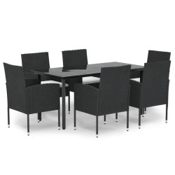 vidaXL Set de comedor de jardín 7 pzas y cojines ratán sintético negro