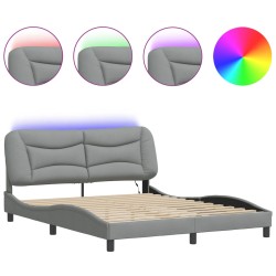vidaXL Estructura de cama con luces LED tela gris claro 160x200 cm