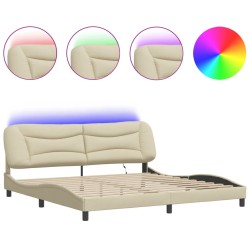 vidaXL Estructura de cama con luces LED tela crema 200x200 cm