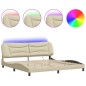 vidaXL Estructura de cama con luces LED tela crema 200x200 cm vidaXL Estructura de cama con luces LED tela crema 200x200 cm