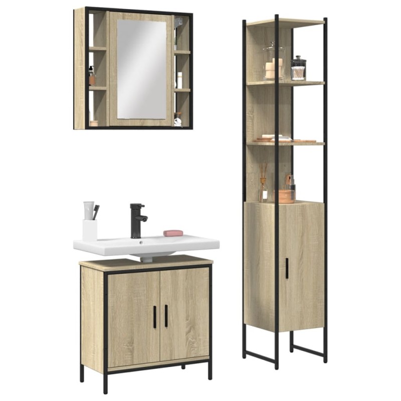 vidaXL Set de muebles de baño 3 pzas madera contrachapada roble sonoma vidaXL Set de muebles de baño 3 pzas madera contrachapada roble sonoma