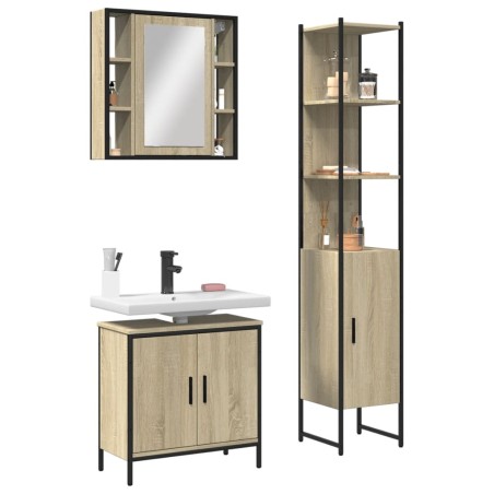 vidaXL Set de muebles de baño 3 pzas madera contrachapada roble sonoma