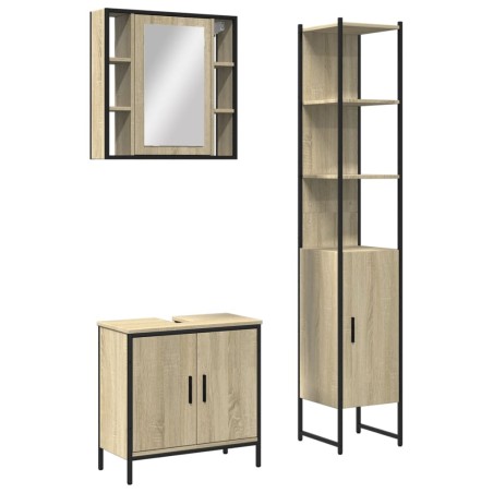 vidaXL Set de muebles de baño 3 pzas madera contrachapada roble sonoma