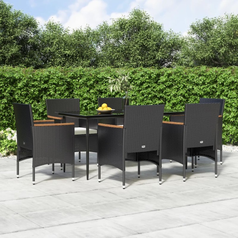 vidaXL Juego de comedor de jardín 7 piezas con cojines negro vidaXL Juego de comedor de jardín 7 piezas con cojines negro