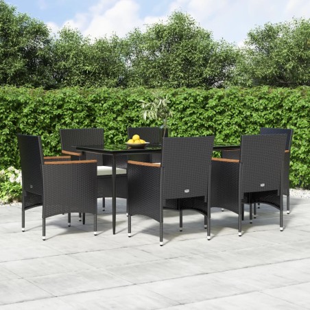 vidaXL Juego de comedor de jardín 7 piezas con cojines negro