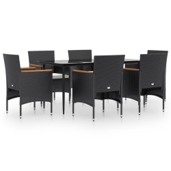 vidaXL Juego de comedor de jardín 7 piezas con cojines negro