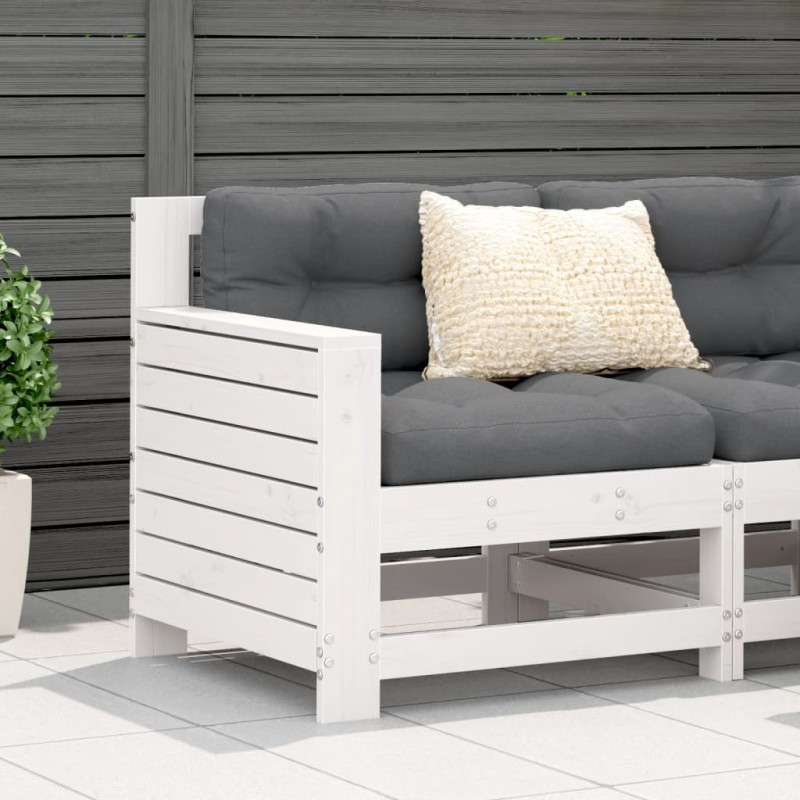 vidaXL Sofá jardín con reposabrazos y cojín madera maciza pino blanco vidaXL Sofá jardín con reposabrazos y cojín madera maciza pino blanco