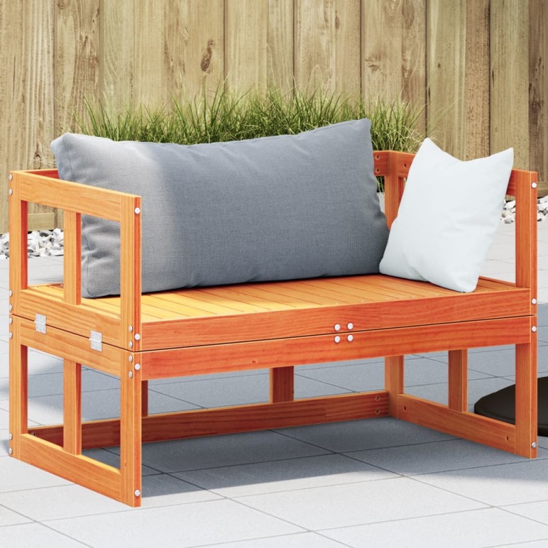 vidaXL Banco sofá de jardín extensible madera maciza de pino marrón vidaXL Banco sofá de jardín extensible madera maciza de pino marrón