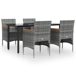 vidaXL Juego de comedor para jardín 5 piezas con cojines gris y negro