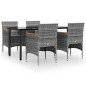 vidaXL Juego de comedor para jardín 5 piezas con cojines gris y negro