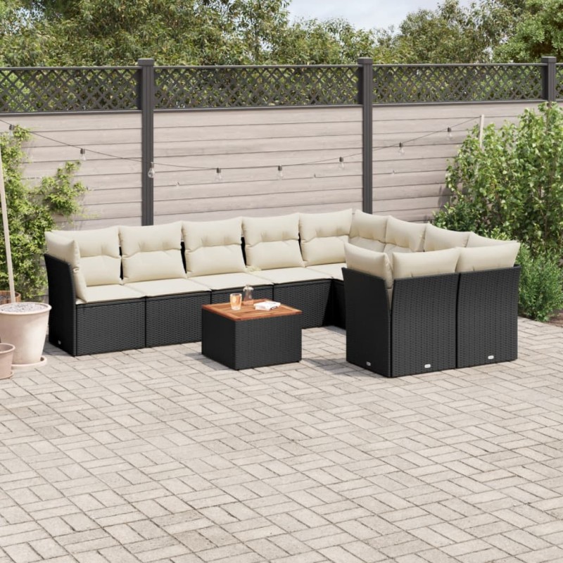 vidaXL Set de sofás de jardín 10 pzas cojines ratán sintético negro vidaXL Set de sofás de jardín 10 pzas cojines ratán sintético negro