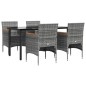 vidaXL Juego de comedor para jardín 5 piezas con cojines gris y negro