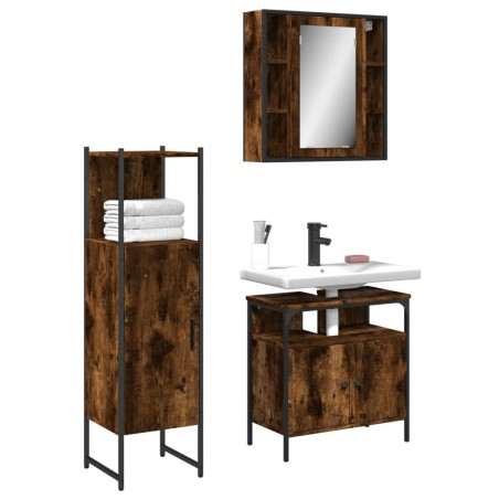 vidaXL Set de muebles baño 3 pzas madera contrachapada roble ahumado
