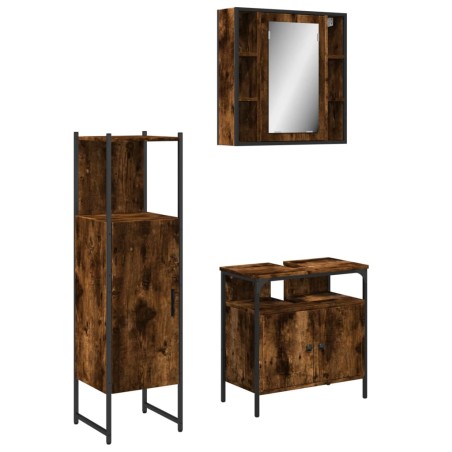 vidaXL Set de muebles baño 3 pzas madera contrachapada roble ahumado