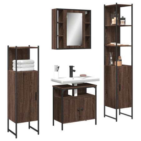 vidaXL Set de muebles de baño 4 pzas madera contrachapada marrón roble