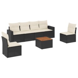 vidaXL Set de comedor de jardín 7 pzas y cojines ratán sintético negro
