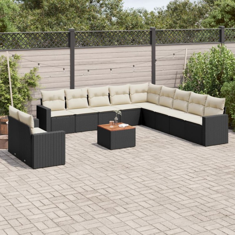 vidaXL Set de sofás de jardín y cojines 12 pzas ratán sintético negro vidaXL Set de sofás de jardín y cojines 12 pzas ratán sintético negro