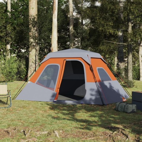 vidaXL Tienda campaña 6 personas tela opaca impermeable gris y naranja