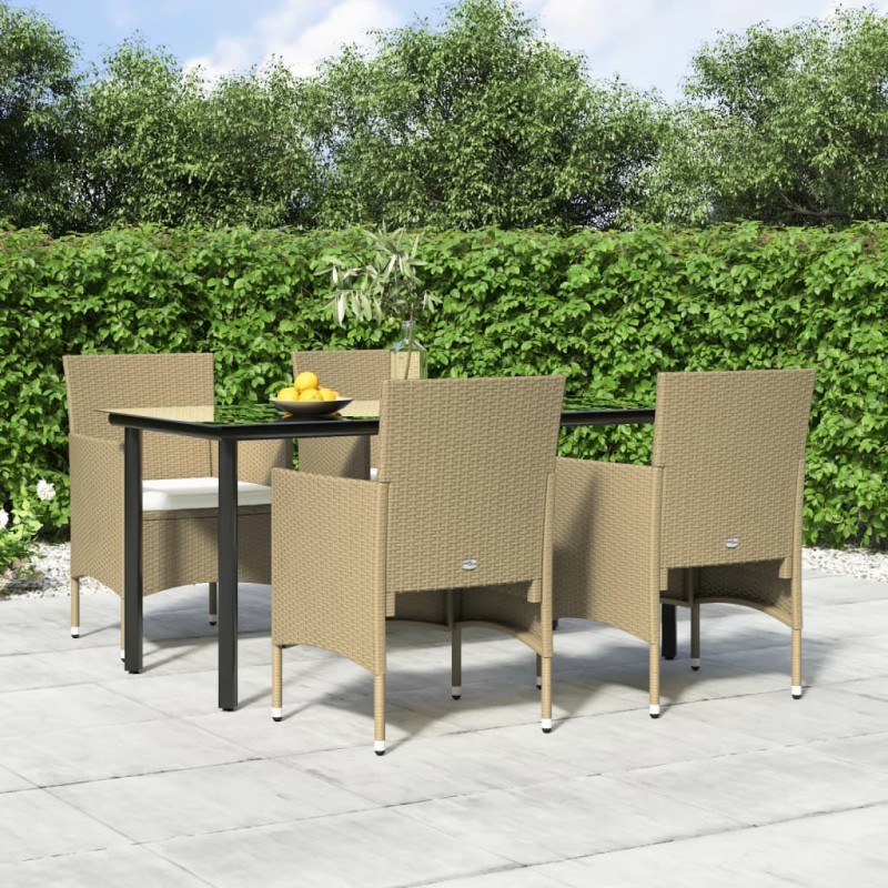 vidaXL Juego de comedor de jardín 5 piezas con cojines beige y negro vidaXL Juego de comedor de jardín 5 piezas con cojines beige y negro