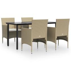 vidaXL Juego de comedor de jardín 5 piezas con cojines beige y negro