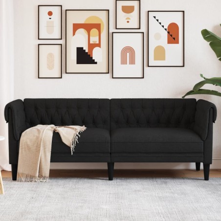 vidaXL Sofá Chesterfield de 3 plazas tela negro