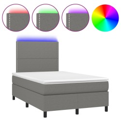 vidaXL Cama box spring con colchón y LED tela marrón oscuro 120x190 cm