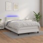 vidaXL Cama box spring colchón y LED cuero sintético blanco 120x190 cm