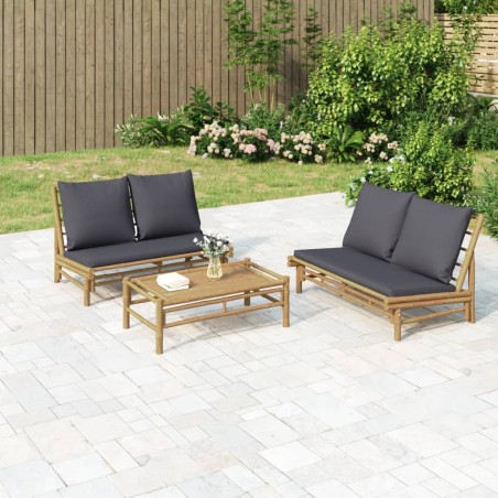 vidaXL Set de muebles de jardín 3 piezas bambú con cojines gris oscuro