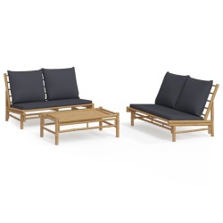 vidaXL Set de muebles de jardín 3 piezas bambú con cojines gris oscuro