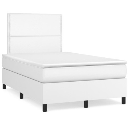 vidaXL Cama box spring colchón y LED cuero sintético blanco 120x190 cm