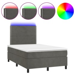 vidaXL Cama box spring colchón y LED terciopelo gris oscuro 120x190 cm