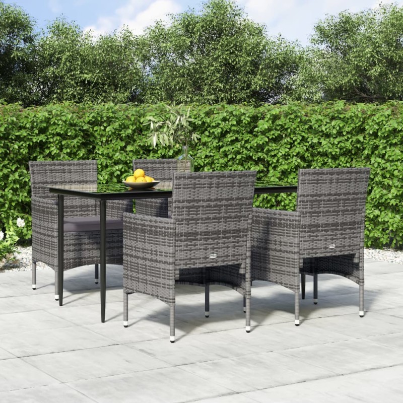 vidaXL Juego de comedor para jardín 5 piezas con cojines gris y negro vidaXL Juego de comedor para jardín 5 piezas con cojines gris y negro