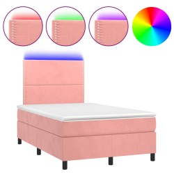 vidaXL Cama box spring con colchón y LED terciopelo rosa 120x190 cm