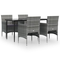 vidaXL Juego de comedor para jardín 5 piezas con cojines gris y negro