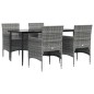 vidaXL Juego de comedor para jardín 5 piezas con cojines gris y negro vidaXL Juego de comedor para jardín 5 piezas con cojines gris y negro