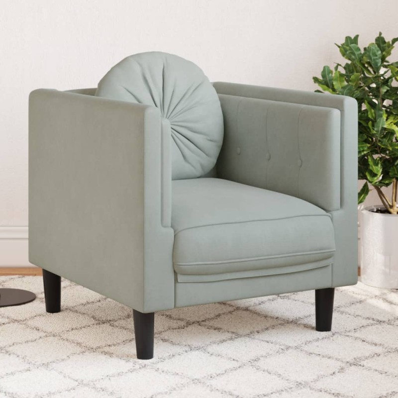 vidaXL Sillón con cojín terciopelo gris claro vidaXL Sillón con cojín terciopelo gris claro