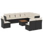 vidaXL Set de sofás de jardín 11 pzas y cojines ratán sintético negro
