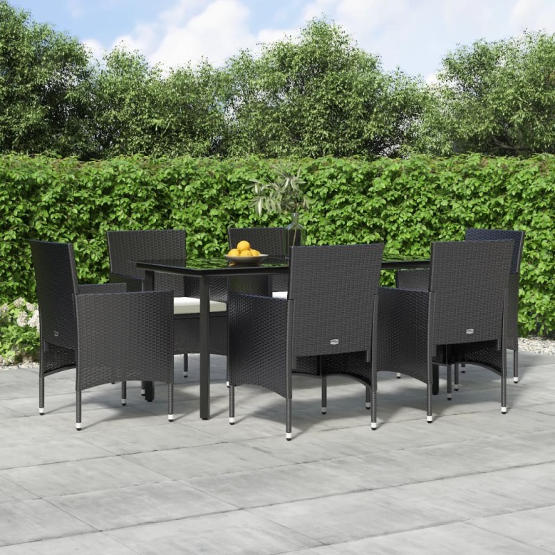 vidaXL Juego de comedor de jardín 7 piezas con cojines negro vidaXL Juego de comedor de jardín 7 piezas con cojines negro