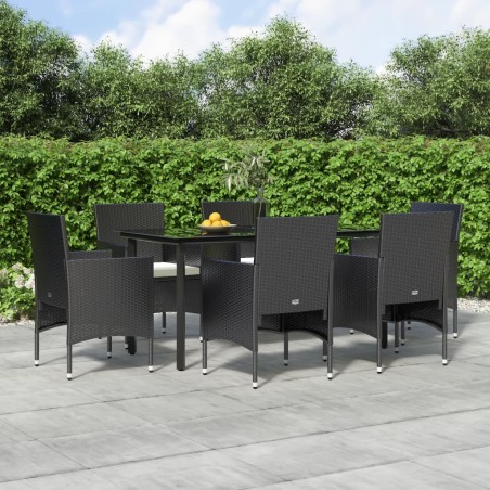 vidaXL Juego de comedor de jardín 7 piezas con cojines negro