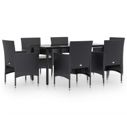 vidaXL Juego de comedor de jardín 7 piezas con cojines negro