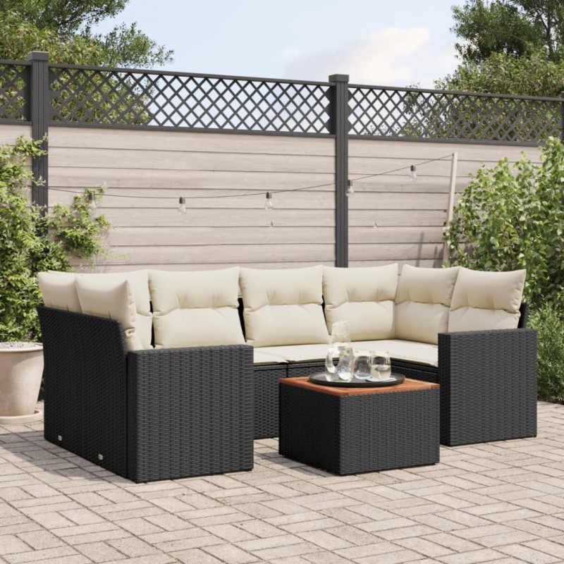 vidaXL Set de comedor de jardín 7 pzas y cojines ratán sintético negro vidaXL Set de comedor de jardín 7 pzas y cojines ratán sintético negro