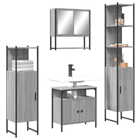 vidaXL Set de muebles de baño 4 pzas madera contrachapada gris sonoma